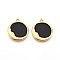 304 Stainless Steel Pendants, with Enamel, Flat Round with Moon Charms, Ion Plating(IP), Real 18K Gold Plated, Black, 21x18x2~3mm, Hole: 1.4~1.5mm