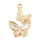 Brass Micro Pave Clear Cubic Zirconia Pendants, Butterfly Charms, Real 18K Gold Plated, 22.5x15.5x3.5mm, Hole: 1.5mm