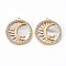 Brass Micro Pave Clear Cubic Zirconia Pendants, with Shell, Flat Round with Sun and Star, Nickel Free, Real 18K Gold Plated, 22x20x2.5mm, Hole: 1.2mm