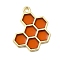 Alloy Pendants, with Enamel, Honeycomb, Golden, Dark Orange, Golden, 21x17x1.5mm, Hole: 1.6mm