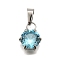 304 Stainless Steel Pave Cubic Zirconia Pendants, Flat Round Charms, Turquoise, 12x9x5.5mm, Hole: 3x6mm