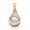 304 Stainless Steel Pendants, with Cubic Zirconia, teardrop, Clear, Golden, 17x12x6mm, Hole: 6x3mm