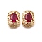 Brass Glass Beads, Rectangle, Hot Pink, 12x9x6.5mm, Hole: 1.2mm