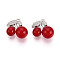 Brass Micro Pave Cubic Zirconia and Acrylic Pendants, Cherry Charms, Platinum, 14.2x15x8mm, Hole: 1.2~1.4mm