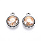 K5 Glass Pendants, Flat Round, Faceted, with Alloy Findings, Platinum, Bisque, 17~17.7x14x5.2~6mm, Hole: 2mm
