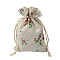 Linenette Drawstring Bags, Rectangle, Rose Pattern, 14x10cm