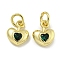 Rack Plating Brass Micro Pave Cubic Zirconia Charms, with Jump Ring, Cadmium Free & Lead Free, Real 18K Gold Plated, Long-Lasting Plated, Heart, Green, 10x8x3.5mm, Hole: 3mm