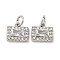 Brass Micro Pave Clear Cubic Zirconia Pendants, Rectangle, with Jump Ring, Platinum, 8x10x4mm, Hole: 3mm