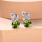 Brass Cubic Zirconia Stud Earrings, Oval, Platinum, Olive Drab, 16x13mm