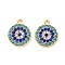 Golden Alloy Pendants, with Rhinestone, Long-Lasting Plated, Flat Round with Evil Eye, Turquoise, 19x16x2.5mm, Hole: 2mm