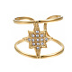 304 anillo de puño abierto de estrella de acero inoxidable con pedrería RJEW-T023-89G-1