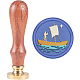 ハンドル付き真鍮ワックスシーリングスタンプ  DIYスクラップブッキング用  帆船の模様  89x30mm AJEW-WH0184-1003-1
