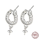 Rhodium Plated Horseshoe 925 Sterling Silver Micro Pave Clear Cubic Zirconia Stud Earring Findings STER-Q192-05P-1