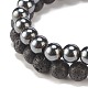 2pcs 2 style bracelets extensibles en roche de lave naturelle et hématite synthétique sertis de mots amour perles en laiton BJEW-JB08186-6