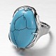 Adjustable Oval Brass Synthetic Turquoise Wide Band Rings RJEW-L062-03G-2