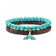 Ensemble de bracelets extensibles en perles de noix de coco naturelles et de turquoise synthétique (teintes) BJEW-JB07168-6