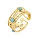 Synthetic Turquoise Beaded Open Cuff Ring RJEW-G293-01B-1