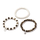 3 pièces 3 styles bois naturel et turquoise synthétique (teint) bracelets extensibles à perles rondes sertis de breloques sur le thème de l'arbre en alliage et du yoga BJEW-JB08351-4