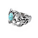 Gothic Punk Skull Alloy Open Cuff Ring with Oval Synthetic Turquoise for Men Women RJEW-T009-53-2