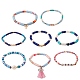 8 pièces 8 style argile polymère heishi & perle naturelle & perles d'hématite synthétiques non magnétiques ensemble de bracelets extensibles pour fille femmes BJEW-SZ0001-81-1
