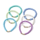 6 Stück 6-farbige Polymer-Ton-Scheibe und Strass-Perlen-Stretch-Armbänder-Set BJEW-JB09673-4