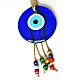 Flat Round with Evil Eye Glass Tassel Pendant Decorations EVIL-PW0002-15-3