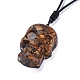 Halloween Skull Natural Gemstone Pendant Necklaces NJEW-P253-A-4