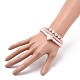 3 pz 3 stile quarzo rosa naturale e acrilico parola amore perline braccialetti elasticizzati con ciondoli a cuore in lega smaltata BJEW-JB08924-02-3