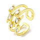 Real 18K Gold Plated Brass Micro Pave Clear Cubic Zirconia Open Cuff Rings RJEW-G303-01C-G-1