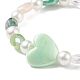 Pulsera elástica con cuentas de perlas de vidrio y corazón acrílico para niños BJEW-JB08391-5