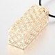 Filigree Cuboid Iron Glass Pendant Necklaces NJEW-N0044-06-3