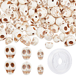 Sunnyclue 1 Box mit 200 Stück, 3 Größen, Totenkopf-Perlen, große Skelettkopf-Perlen, synthetische türkisfarbene Edelstein-Halloween-Perlen für die Schmuckherstellung, Perlensortiment, Perlenarmband-Set, weiße Stein-Halskettenzubehör