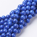 Chapelets de perles rondes en jade de Mashan naturelle, teinte, bleu, 10mm, Trou: 1mm, Environ 41 pcs/chapelet, 15.7 pouce
