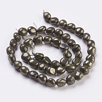 Chapelets de perles de pyrite naturelle , pierre roulée, pépites, 6~12x6~8mm, Trou: 0.5mm, Environ 50 pcs/chapelet, 15.7 pouce (40 cm)