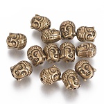 Perles en alliage de style tibétain, Sans cadmium & sans nickel & sans plomb, tête de bouddha, bronze antique, 11x9x8mm, Trou: 1.5mm