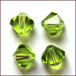 Imitation österreichischen Kristallperlen, Klasse aaa, facettiert, Doppelkegel, gelb-grün, 6x6 mm, Bohrung: 0.7~0.9 mm