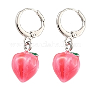 Fuchsia Peach Glass Dangle Leverback Earrings EJEW-P260-01P