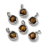 Плоские круглые подвески из латуни с натуральным тигровым глазом KK-M270-39P-01