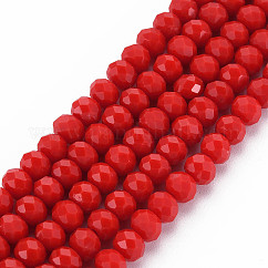 Fili di perline di vetro opaco tinta unita, sfaccettato, rondelle, rosso, 4x3mm, Foro: 0.8~1 mm, circa 105~110pcs/filo, 38~39cm