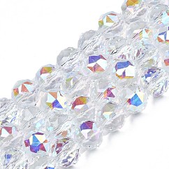Placcare trasparente perle di vetro fili, ab colore placcato, sfaccettato, tondo, chiaro ab, 8x8x8mm, Foro: 1.2 mm, circa 68~70pcs/filo, 20.86~22.04 pollice (53~56 cm)