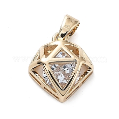 Messing mit K9-Glasanhängern, Diamant-Charme, Licht Gold, 13x12x5.5 mm, Bohrung: 4x2.5 mm