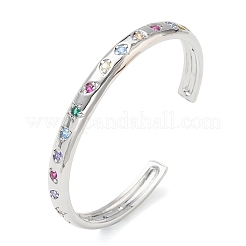 Bracelets de manchette en laiton avec micro pavé de zircone cubique pour femmes&nbsp;BJEW-A172-02P