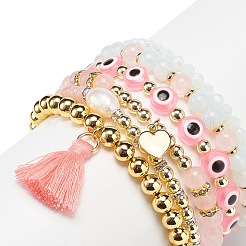 6 pz 6 stile naturale e sintetico misto pietre preziose e perle e resina set di braccialetti elasticizzati malocchio&nbsp;BJEW-JB08885