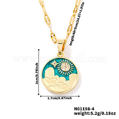 Colliers avec pendentif rond plat en laiton émaillé vert 3d en forme de ciel et de soleil&nbsp;AR2379-2