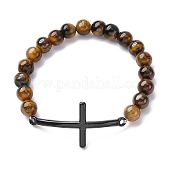 Braccialetti elastici rotondi con perline di occhio di tigre naturale&nbsp;BJEW-F493-08EB-01