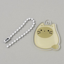 Cartone animato simpatico gatto animale decorazione pendente in acrilico con catena a sfere di ferro&nbsp;KEYC-WH0036-33G