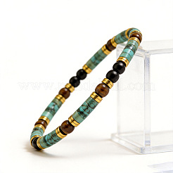 Bracelets extensibles en turquoise (jaspe) naturelle africaine et perles œil de tigre&nbsp;WG50B11-01