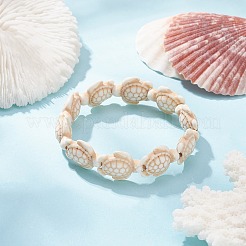 Pulsera elástica con cuentas tortuga turquesa sintética teñida para niños&nbsp;BJEW-JB09389-03
