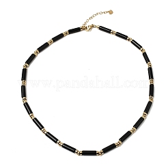 Collane con perline a colonna in onice nero naturale (tinto e riscaldato) ed ematite sintetica non magnetica con catene terminali in acciaio inossidabile 304&nbsp;NJEW-K301-01A