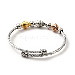 Bracciale rigido aperto con perline biconiche in acciaio inossidabile 304&nbsp;BJEW-P283-51